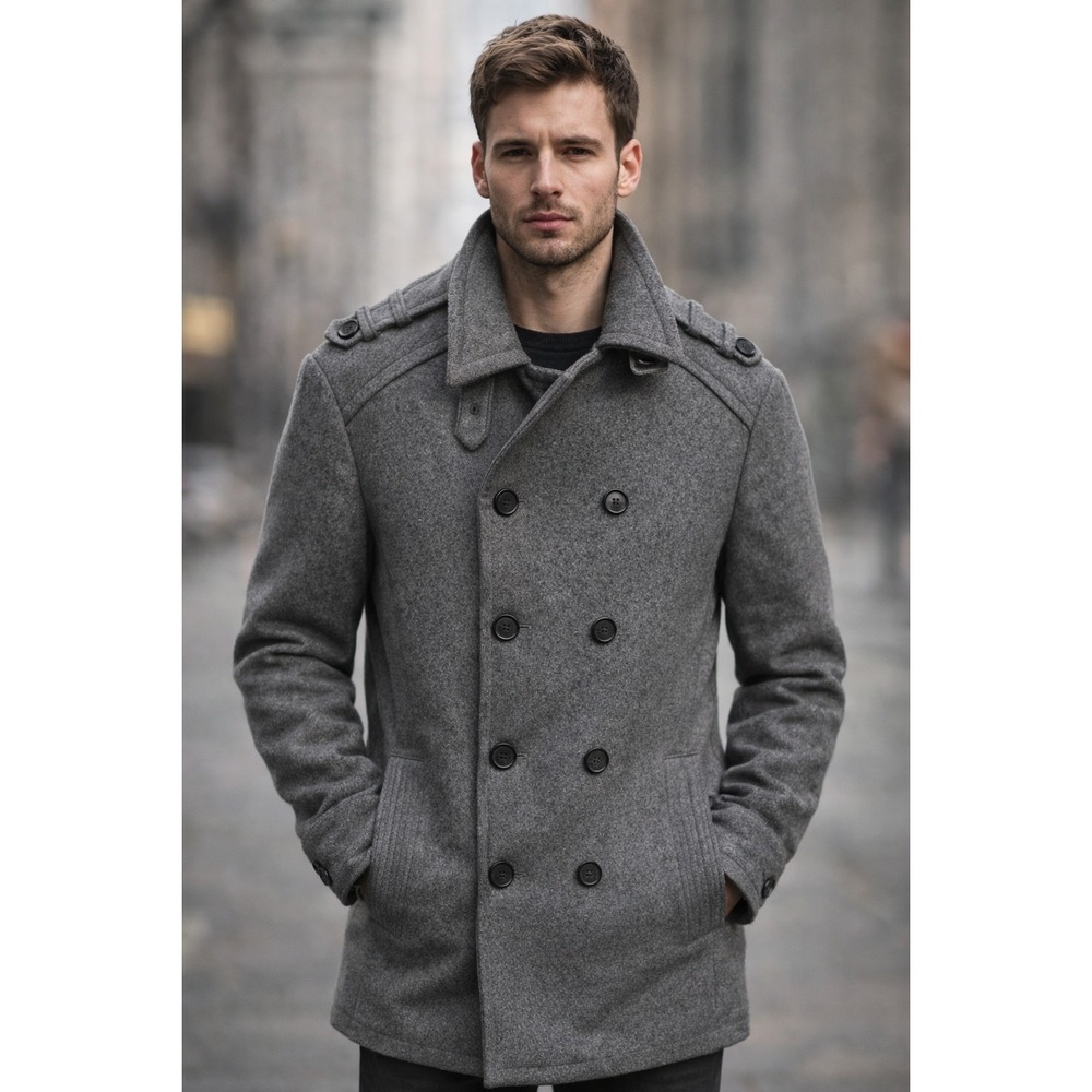 Ted Baker‎ London Men's Wool Size 5 Classic Grey Peacoat Naval Vintage Coat